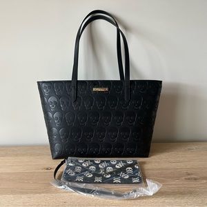 Betsey Johnson Black Skull Tote and Wristlet